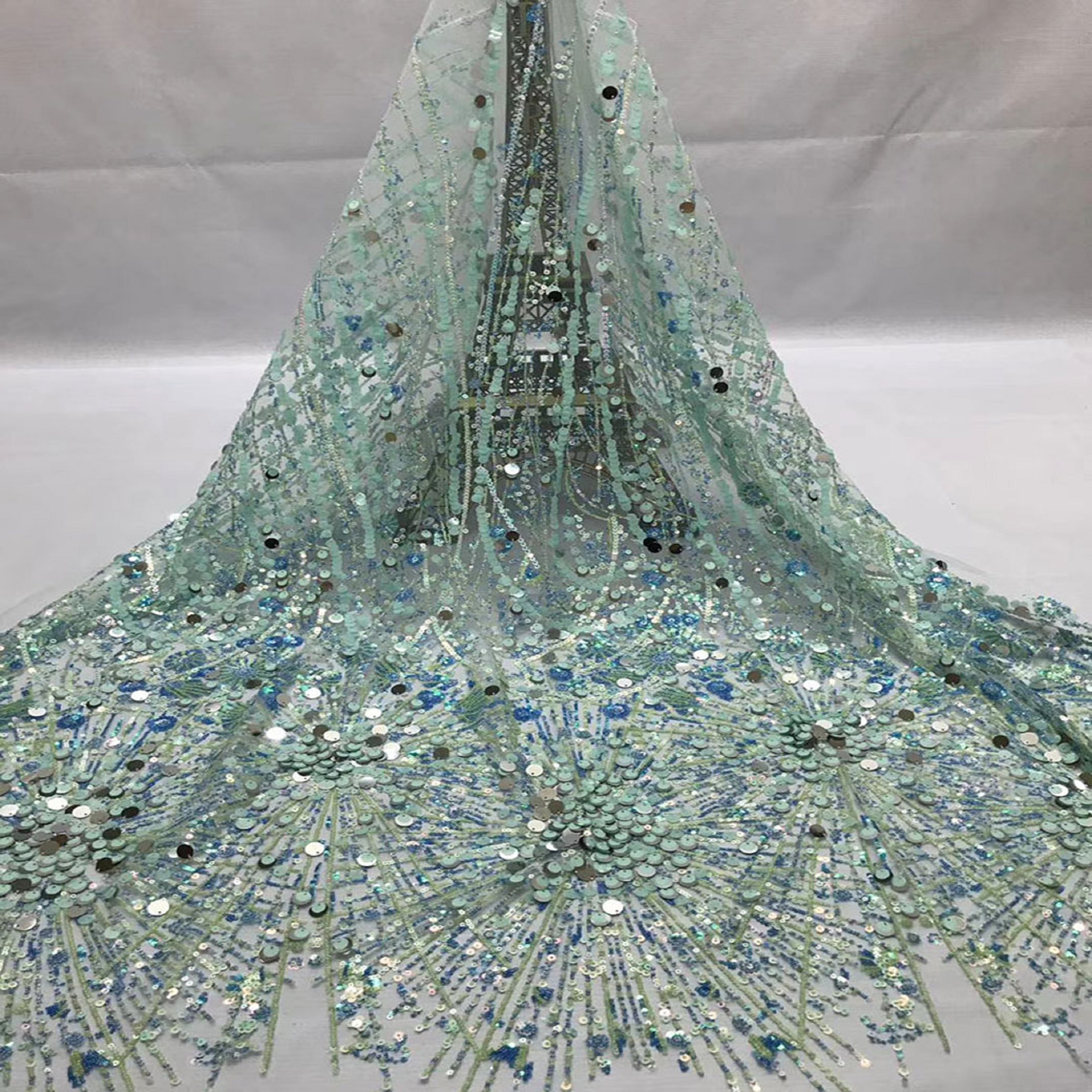 2020 Wholesale price african sequin tulle lace fabrics for women dress
